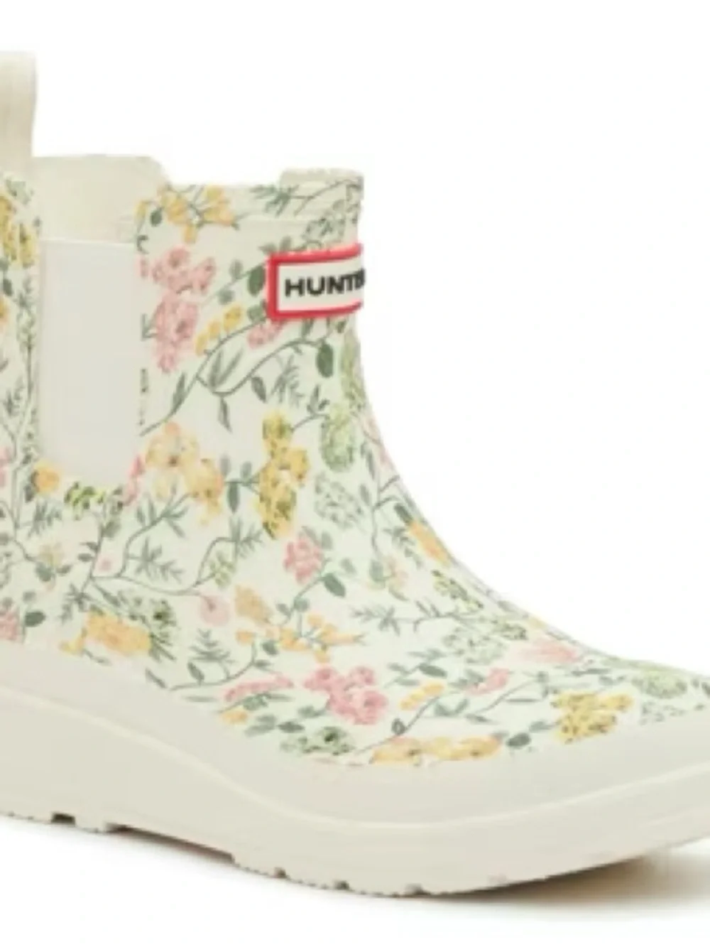 Hunter Floral Chelsea Rain Boot - Cream with Pink & Yellow Blooms